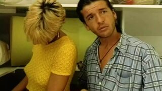 Super slim German slut gets her hairy muff sprayed with warm cum