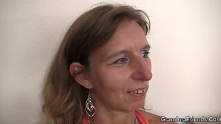 Hairy grandmother enjoys two big dicks at once