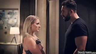 Homeless teen followed a guy home.He offers her a hot shower but then she has to go before his wife comes home.She seduces him to cheat on his wife and takes his cock out to give him a blowjob.He fucks her hairy pussy until he cums
