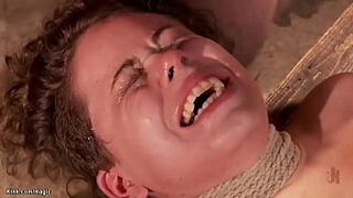 Hairy pussy curly red head slave Bailey Paige gets rough fucked then suspended in horizontal position and deep throat and hairy pussy big cock fucked by master Tommy Pistol