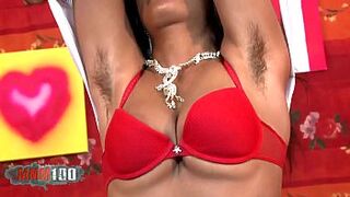 Arab slut with hairy pussy and big tits stripping