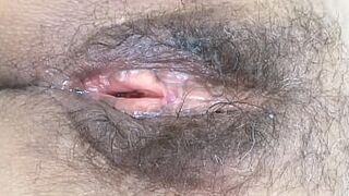 Stepmom shows off her big hairy pussy after fucking, she moans for more cock, she wants to keep fucking